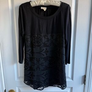 Anthropologie Top Meadow Rue Lace Front Black Long Sleeve Size XS